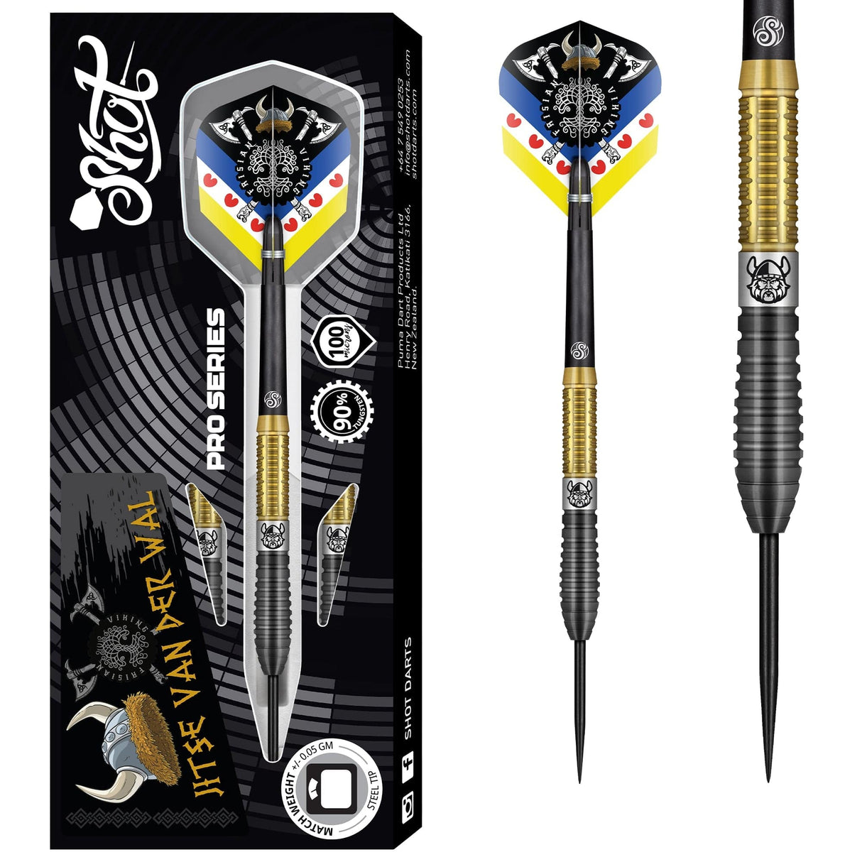 Shot Pro Series Darts - Steel Tip - 90% Tungsten - Jitse van der Wal