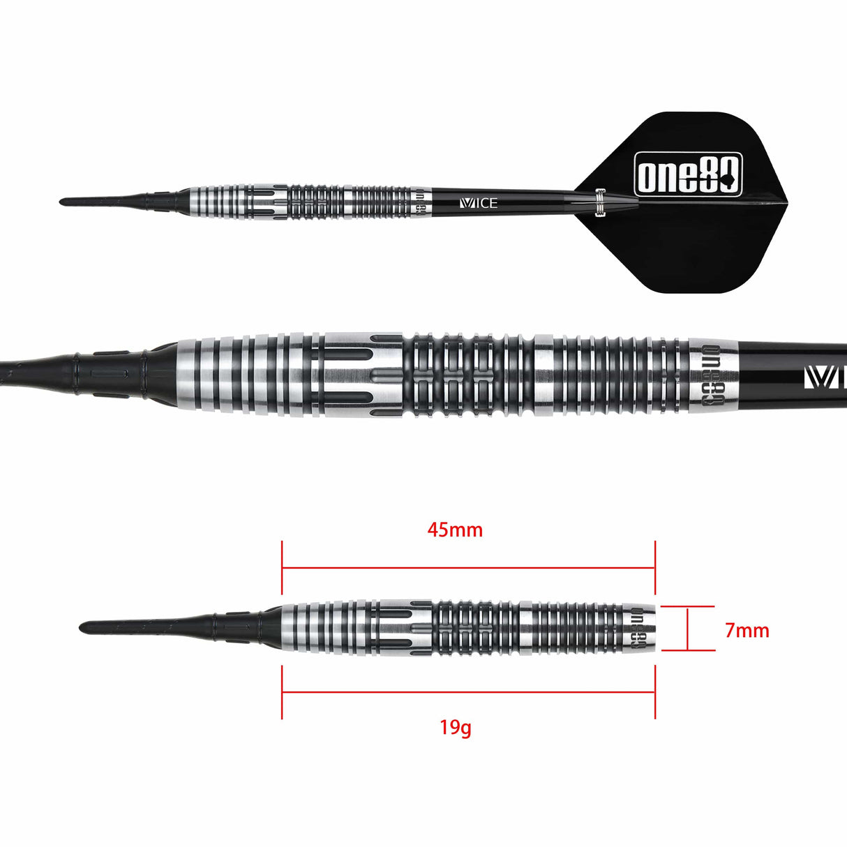 One80 Mick Lacey Darts - Soft Tip - 90% Tungsten - V2 - 19g