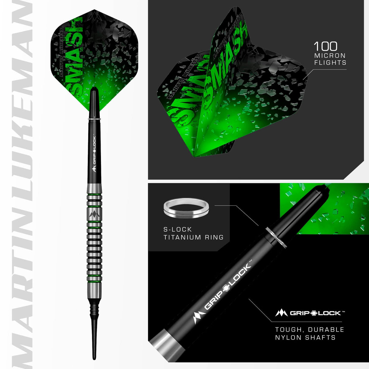 Mission Martin Lukeman Darts - Soft Tip - Black & Green - 20g 20g