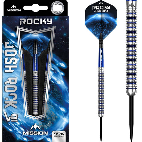 *Mission Josh Rock Darts v2 - Steel Tip - 95% - Rocky - Silver & Blue PVD 22g