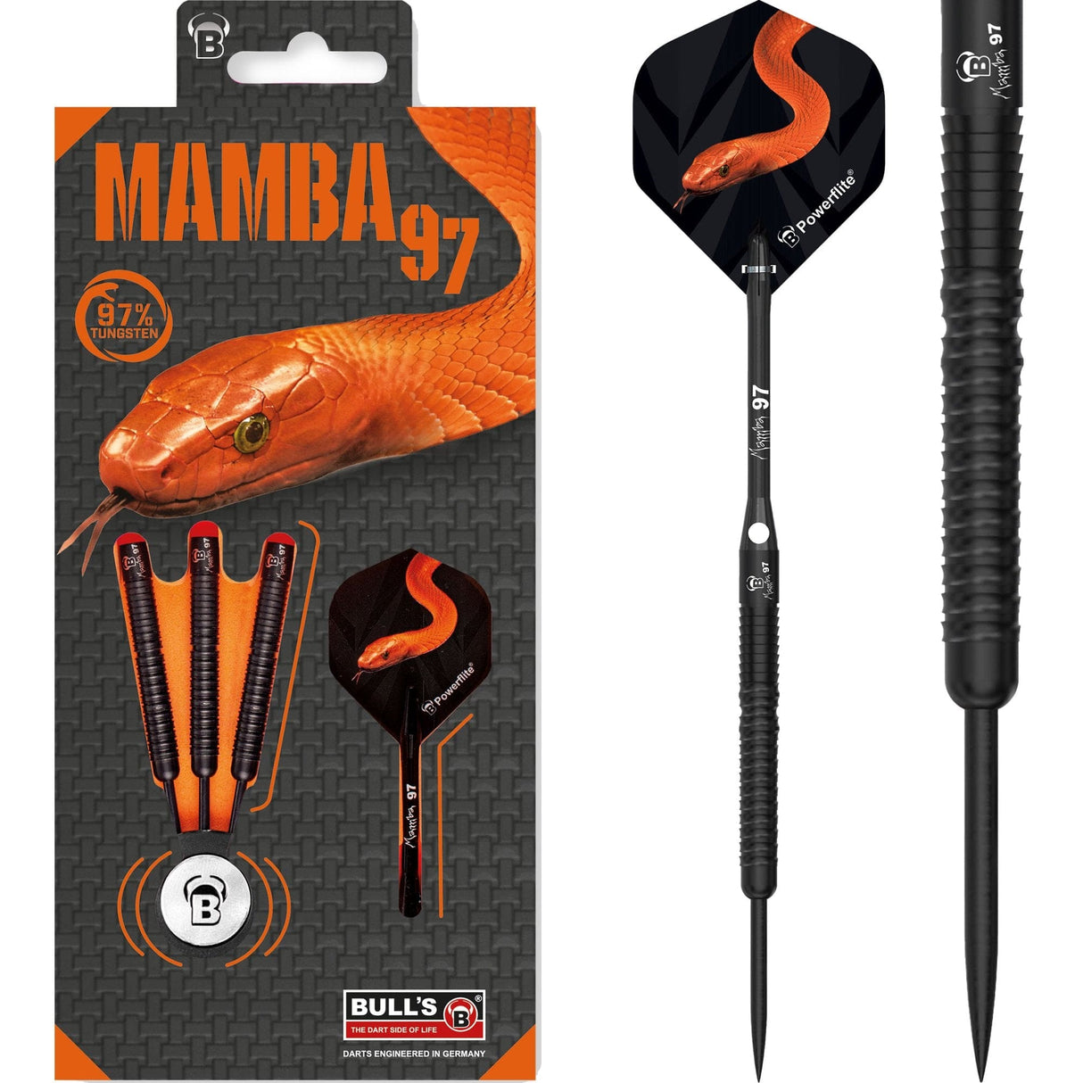 BULL'S Mamba 97 Darts - Steel Tip - M6 - Black Titanium 23g