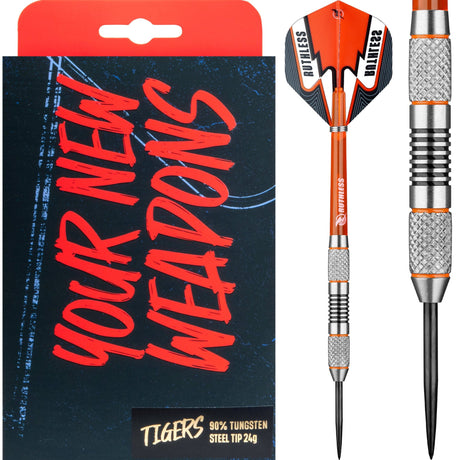 Ruthless Tigers Darts - 90% Steel Tip Tungsten - Twin Knurl - 24g 24g