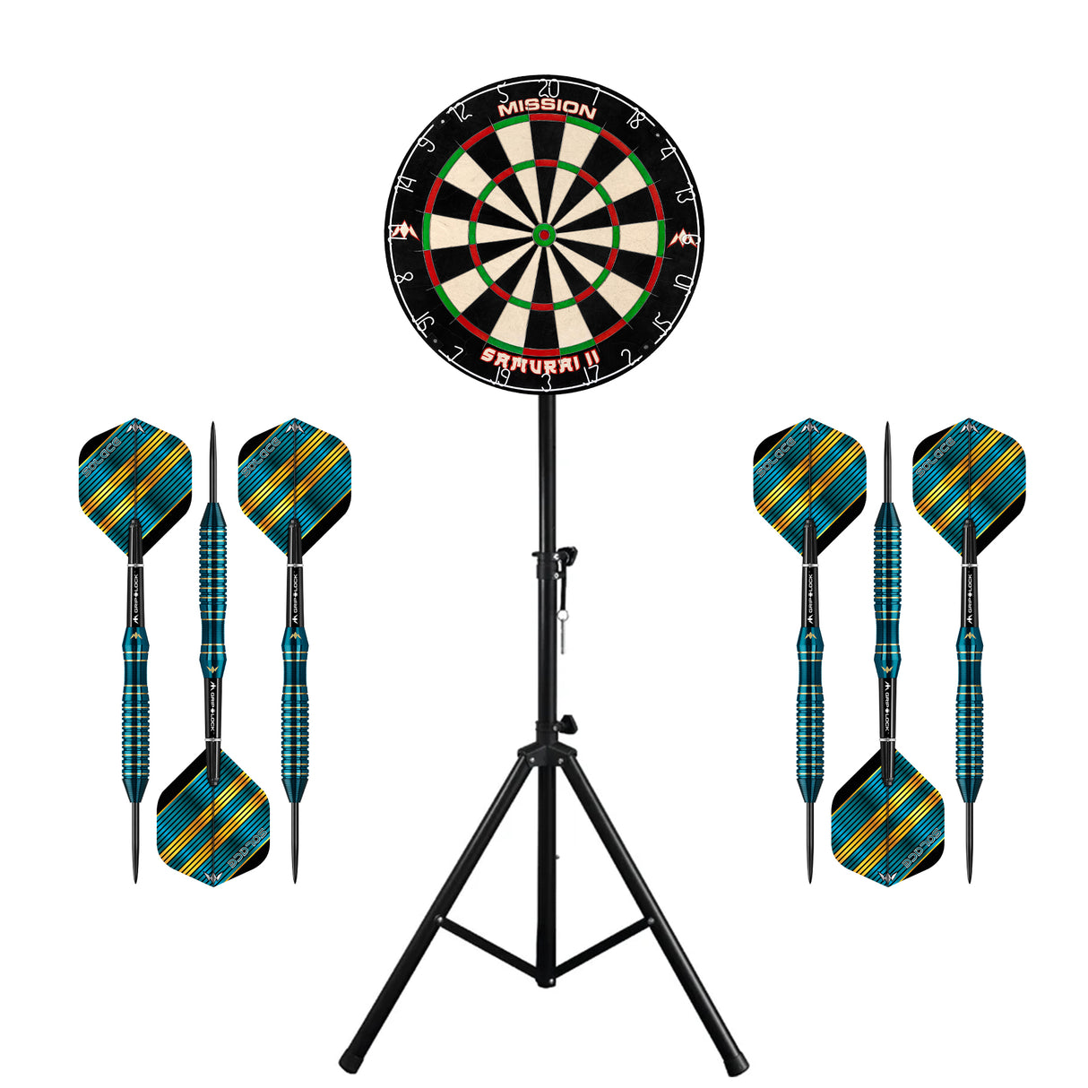Mission Samurai II Dartboard & Stand Set - Dart Board, Stand & 2 sets of Brass Darts