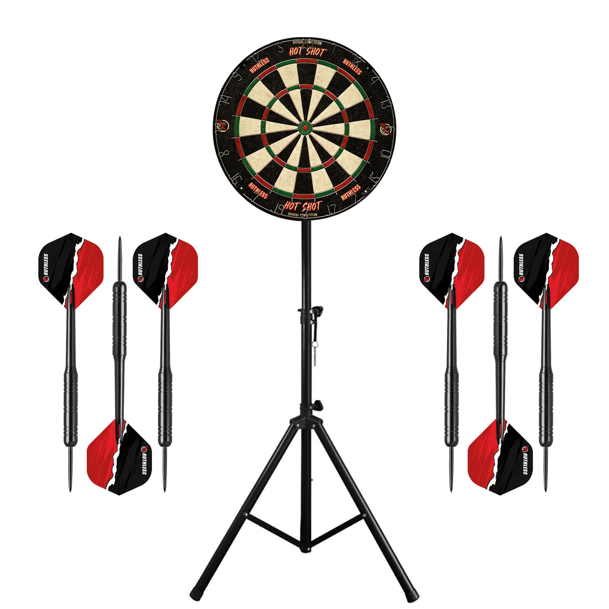 Ruthless Hotshot Dartboard & Stand Set - Dart Board, Stand & 2 sets of Brass Darts