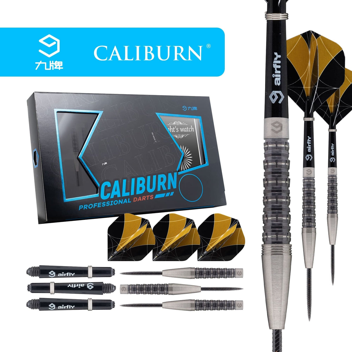 *Caliburn Nights Watch Darts - Steel Tip - 95% - N2 - Black 22g
