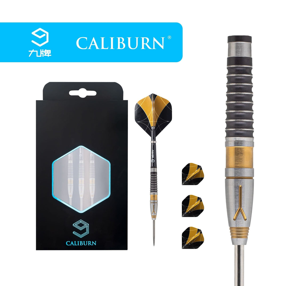 *Caliburn Y Darts - Steel Tip - 90% - Black & Gold - 22g 22g