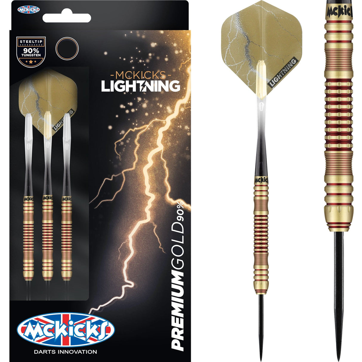 *McKicks Premium Gold Darts - Steel Tip - 90% 23g