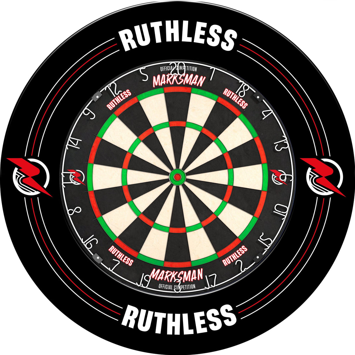 Ruthless Dartboard Surround - Professional - Gedrucktes Design - Schwarz
