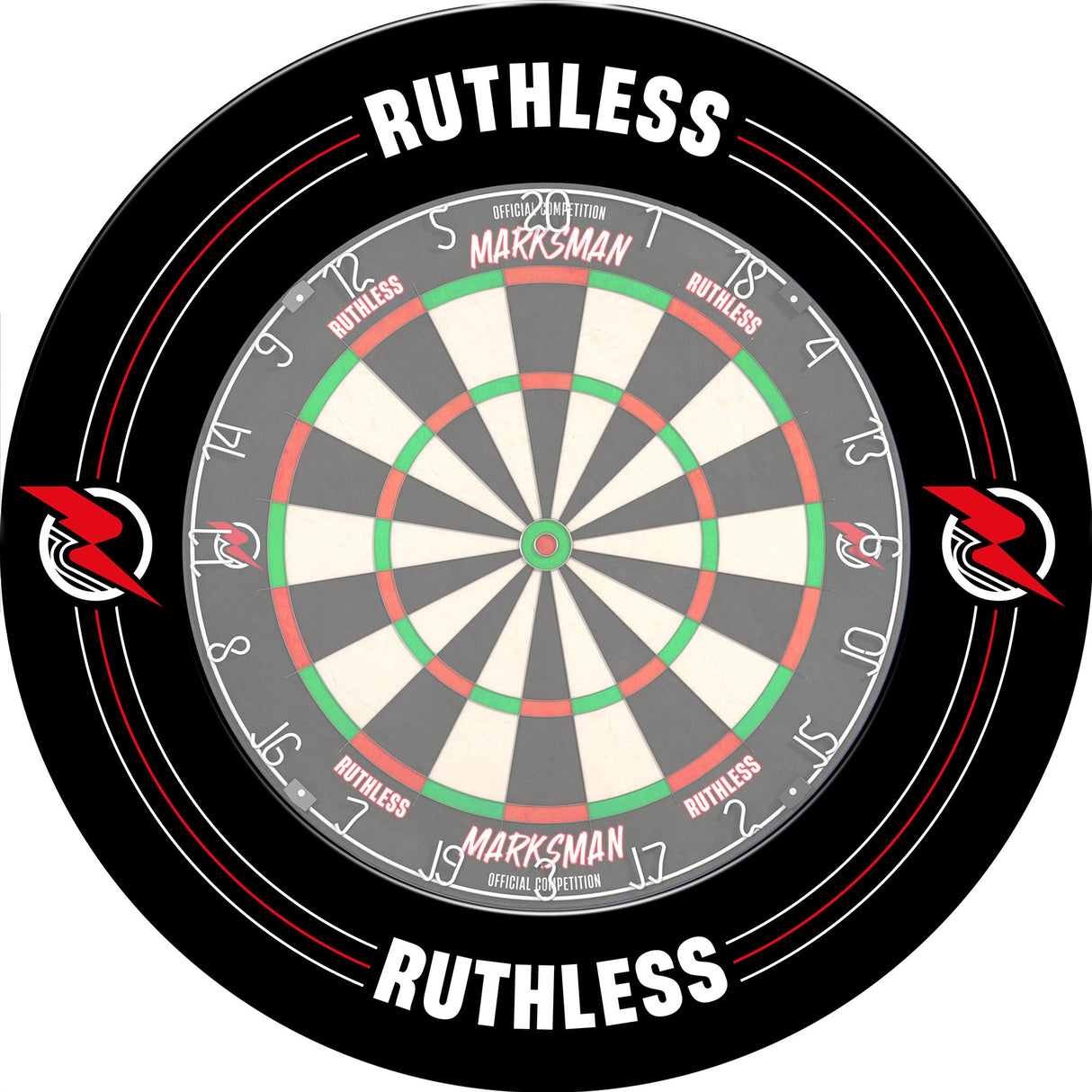 Ruthless Dartboard Surround - Professional - Gedrucktes Design - Schwarz